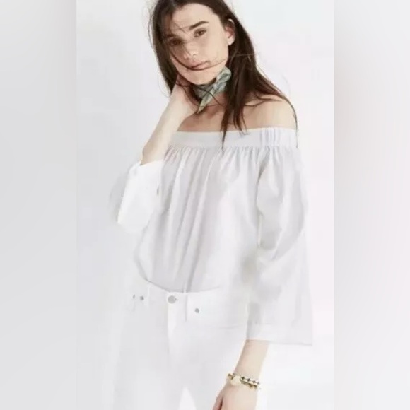 Madewell Tops - Madewell Off the Shoulder Top 3/4 Sleeve 100% Cotton XXS Minimalist Classic EUC